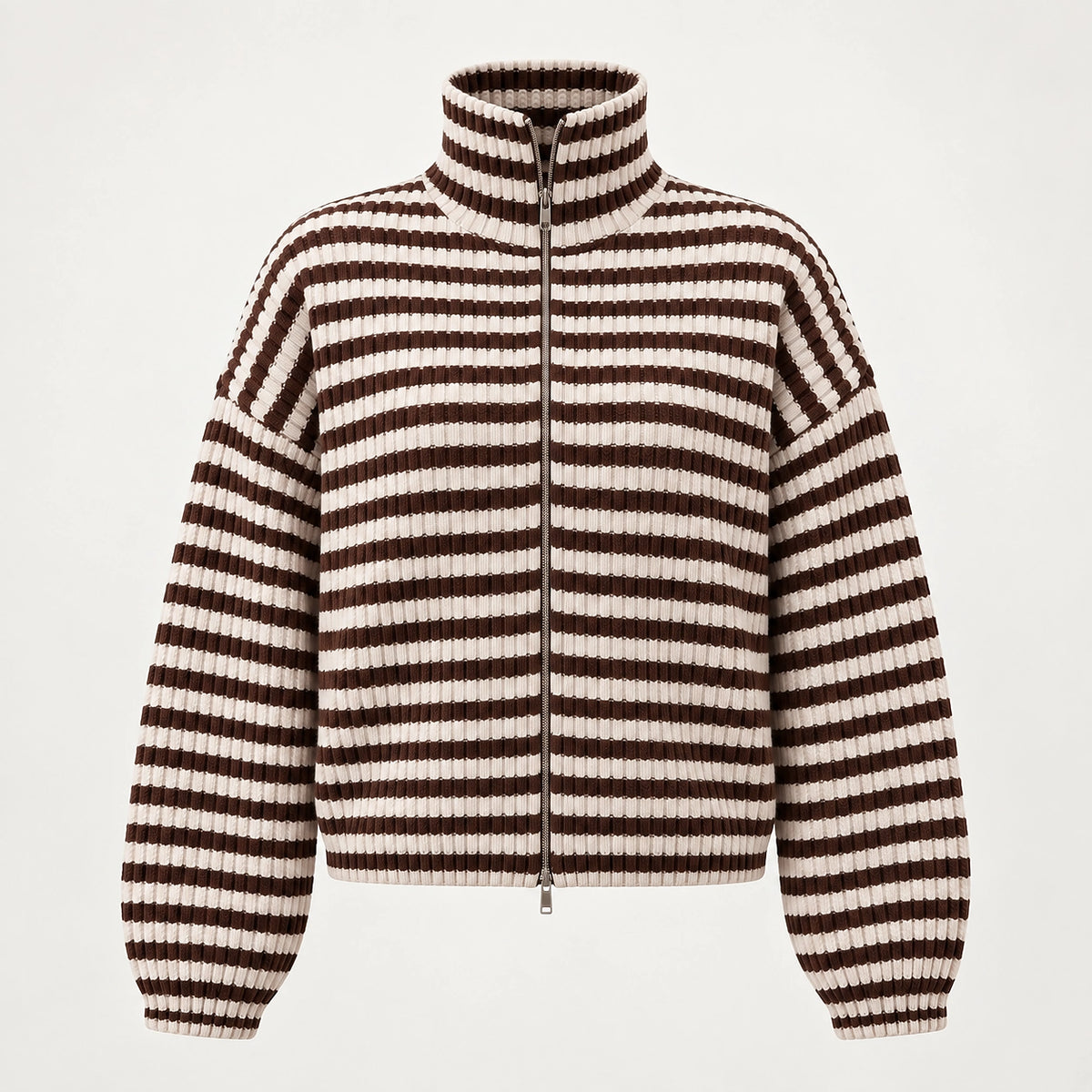 Breval Ribbed Zip Sweater — Brown & Cream Stripe (apparel solo)