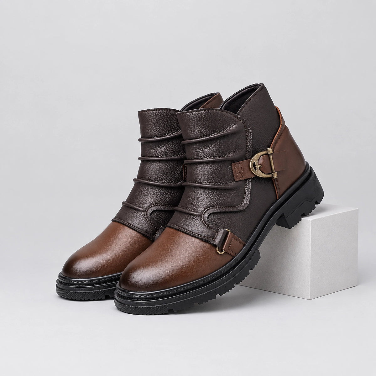 Harwick Leather Ankle Boots — Brown (gm-cx63) Trendy Boots (mens shoe pedestal)