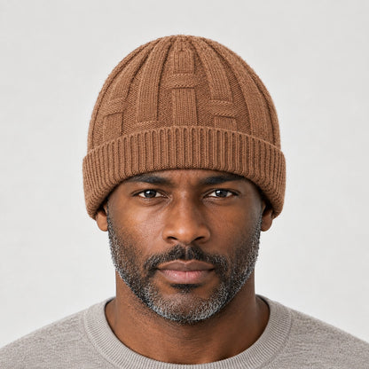 Drummond Wool Beanie — Brown (headwear model front)