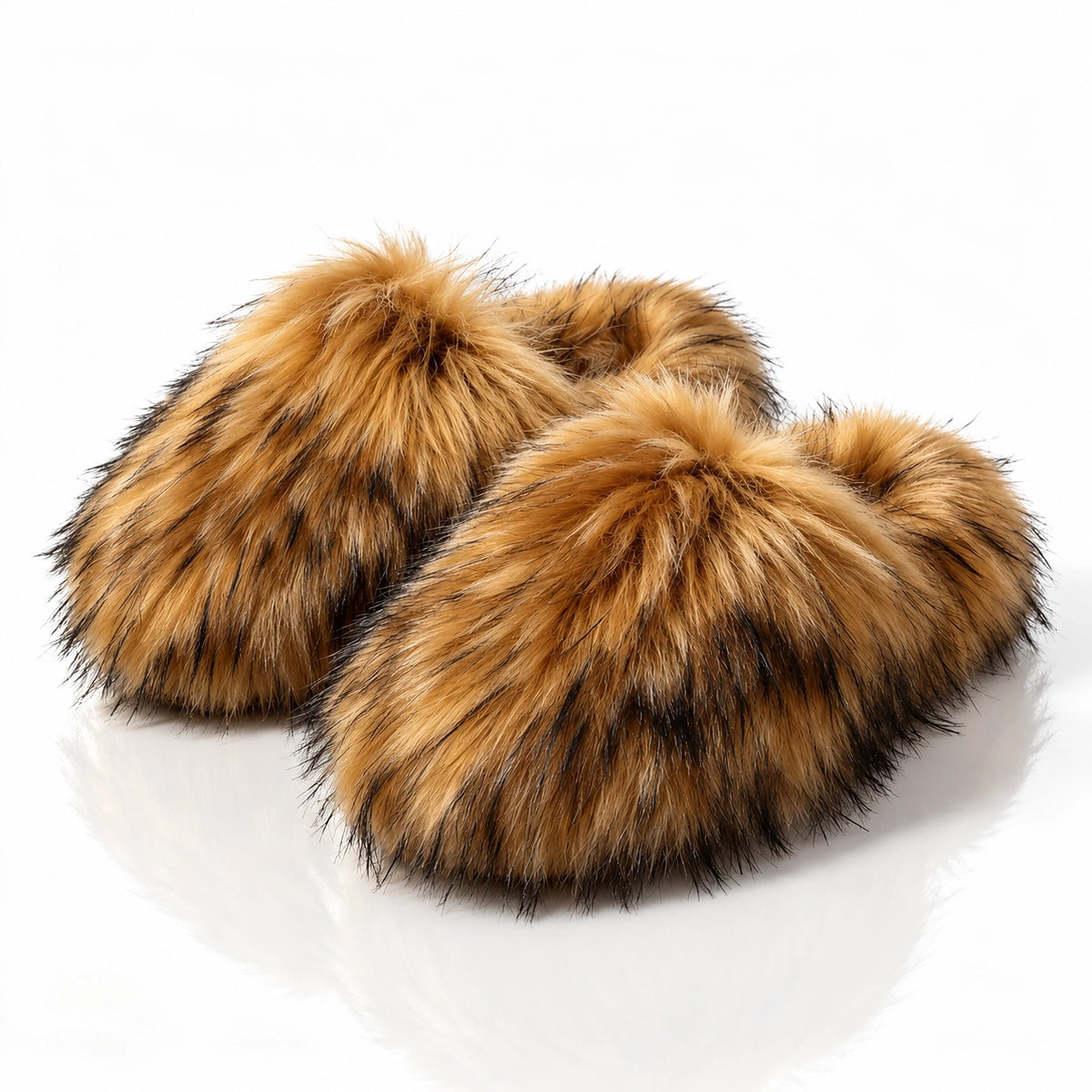 Fioravessa Plush Slippers — Brown (imitation Raccoon Fur) (womens shoe hero)