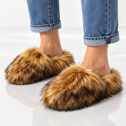 Fioravessa Plush Slippers — Brown (imitation Raccoon Fur) (womens shoe worn)