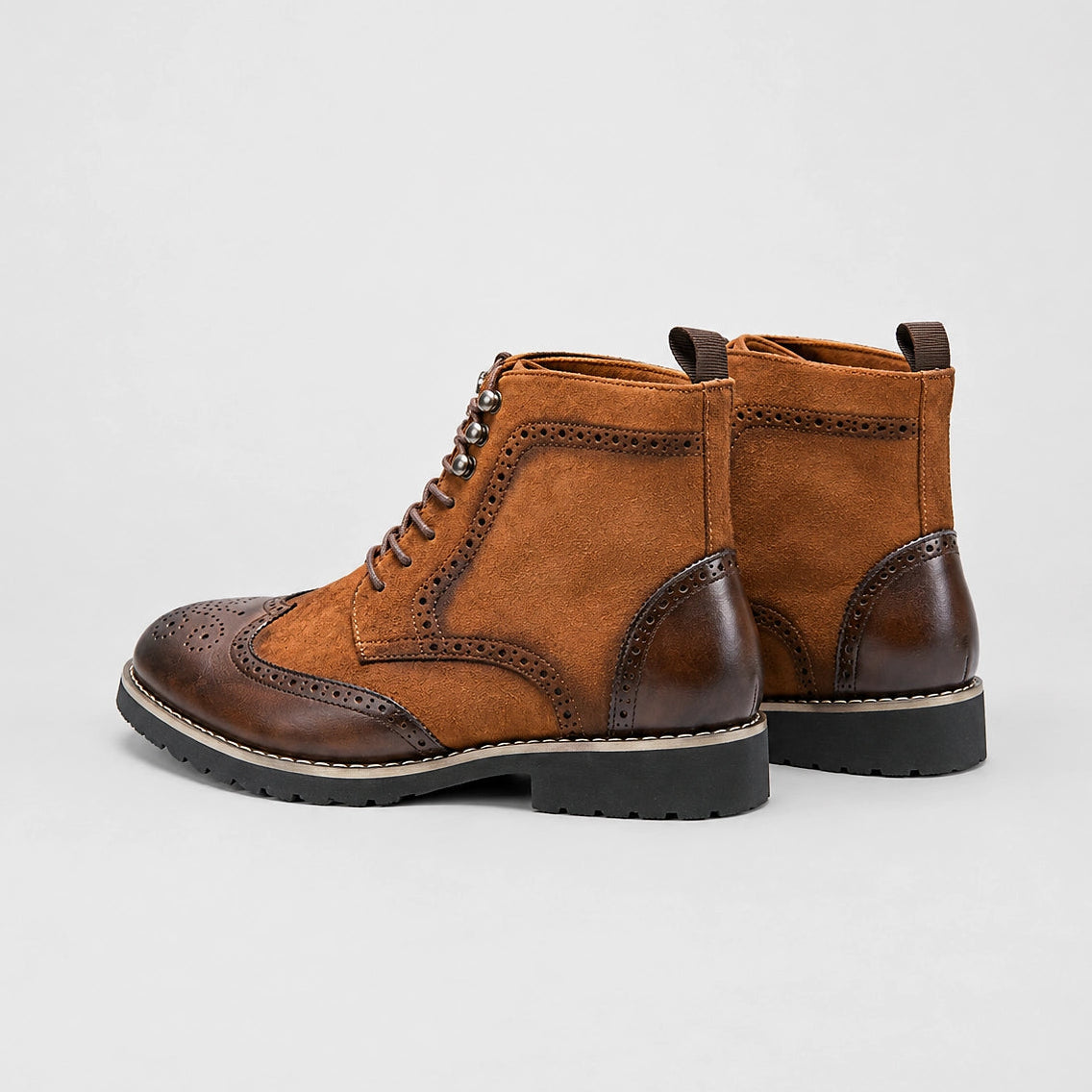 Halwick Leather Brogue Boots — Brown (mens shoe angle)