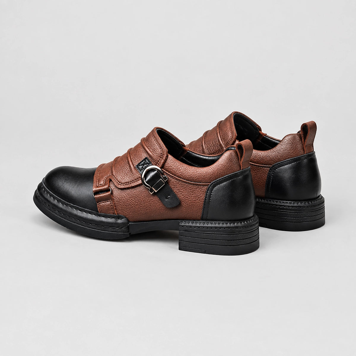 Delvano Leather Monk Strap Loafers — Brown (mens shoe angle)