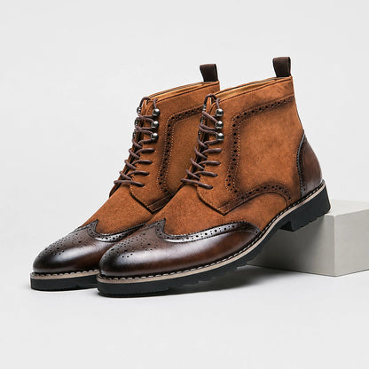Halwick Leather Brogue Boots — Brown (mens shoe pedestal)