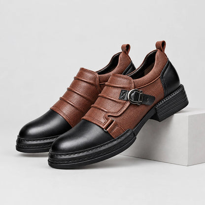 Delvano Leather Monk Strap Loafers — Brown (mens shoe pedestal)