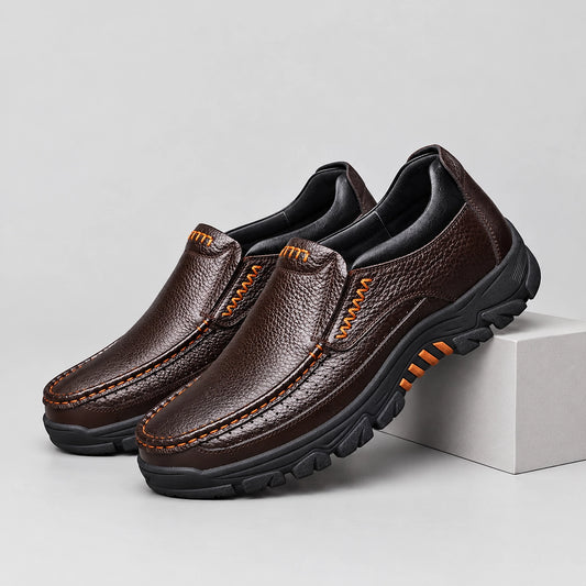 Halton Leather Slip-On Loafers — Brown (mens shoe pedestal)