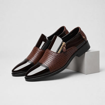 Halven Leather Slip-On Loafers — Brown (mens shoe pedestal)