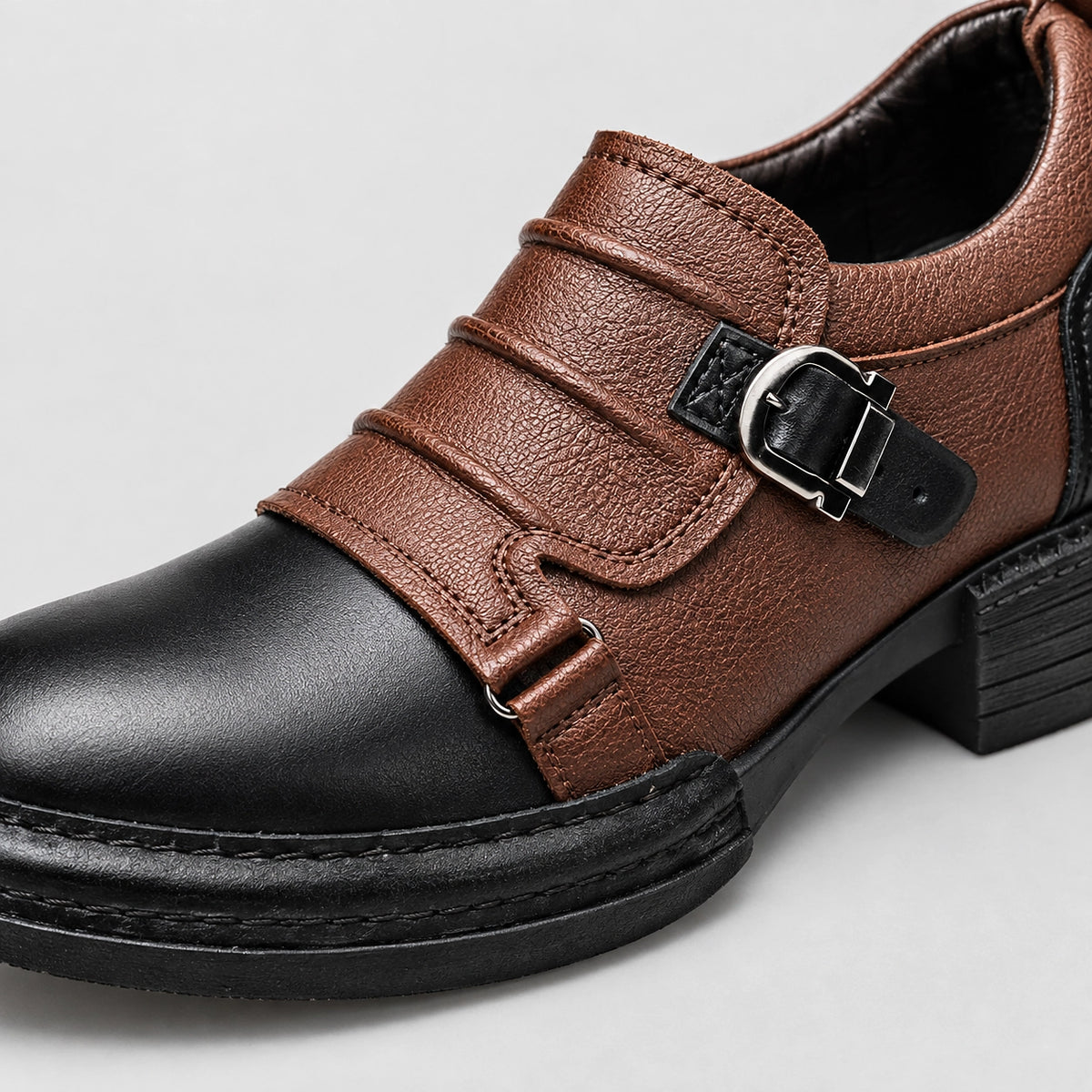 Delvano Leather Monk Strap Loafers — Brown (mens shoe zoom)