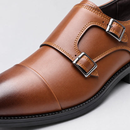 Halwick Leather Double Monk Shoes — Brown (mens shoe zoom)
