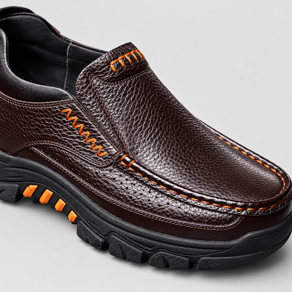 Halton Leather Slip-On Loafers — Brown (mens shoe zoom)