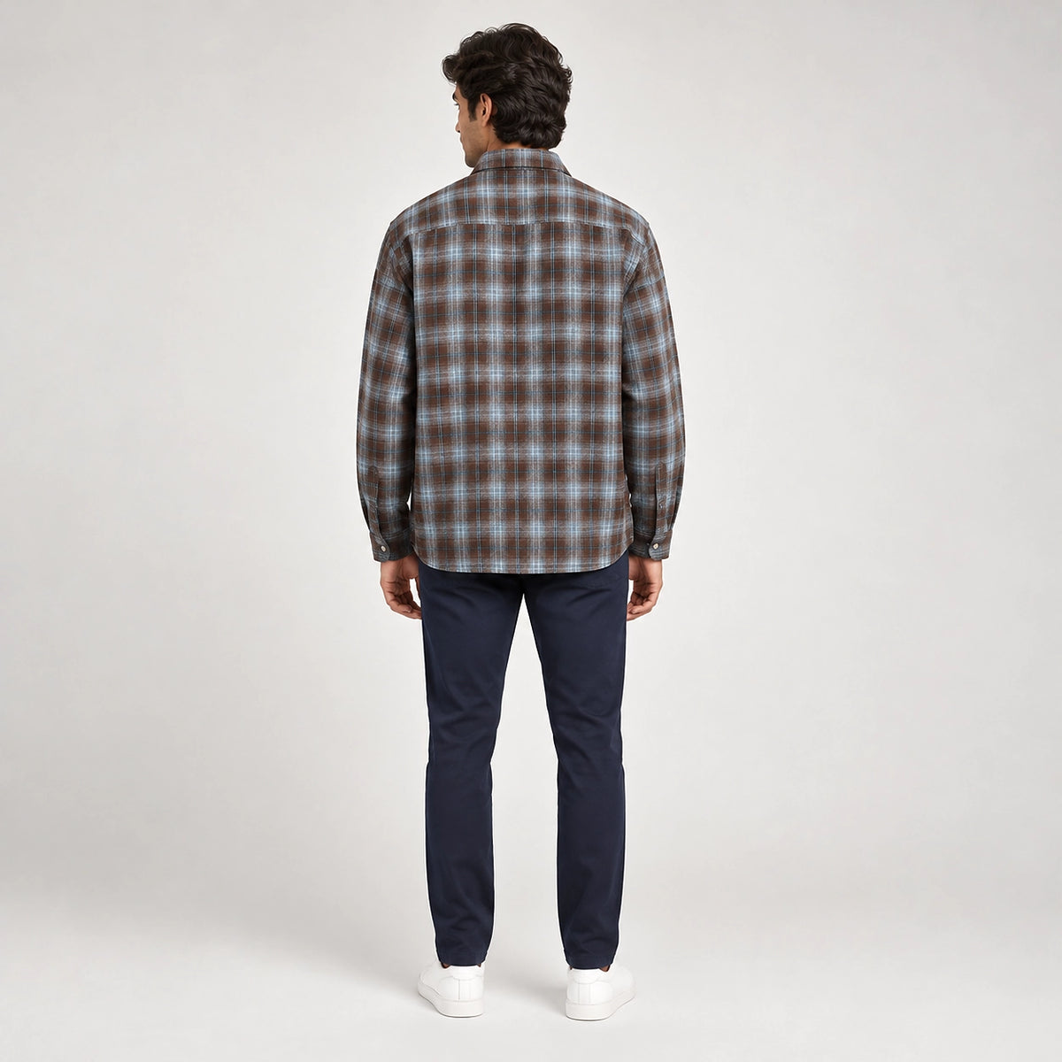 Delvano Plaid Flannel Shirt — Brown Plaid (apparel back)