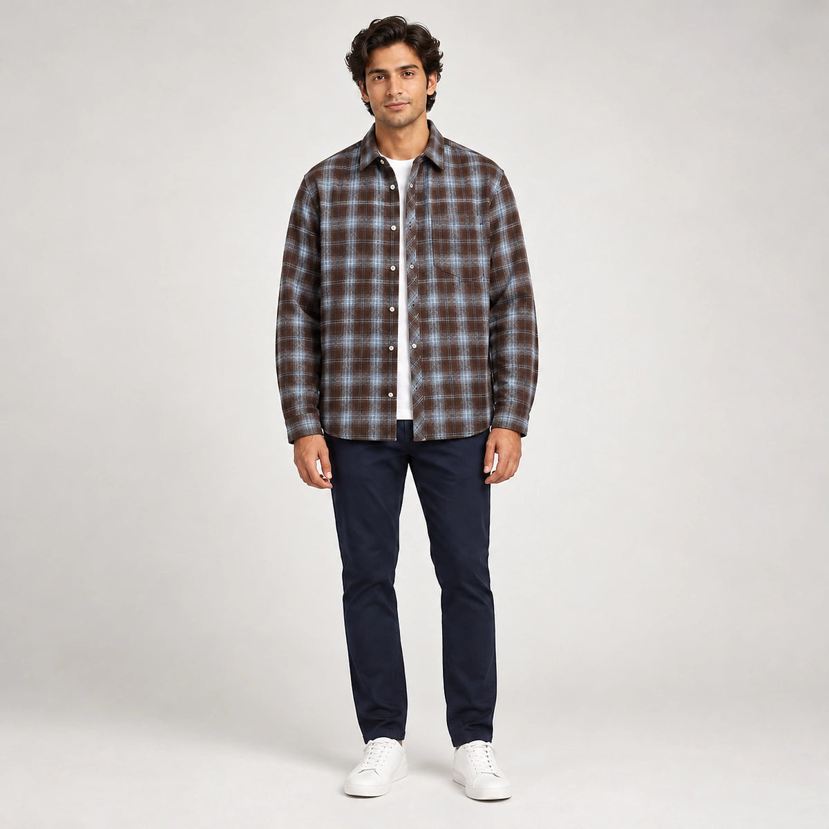 Delvano Plaid Flannel Shirt — Brown Plaid (apparel front)