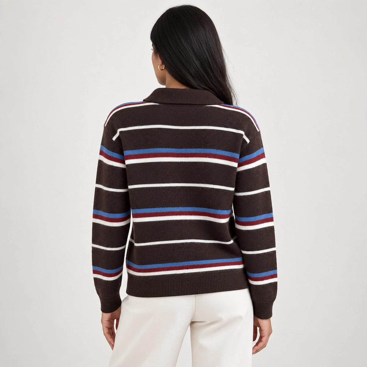 Pelara Striped Polo Sweater — Brown Striped (apparel back)