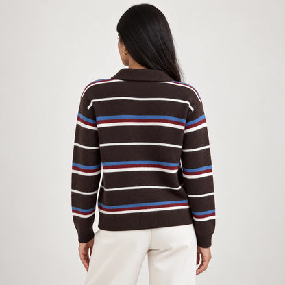 Pelara Striped Polo Sweater — Brown Striped (apparel back)