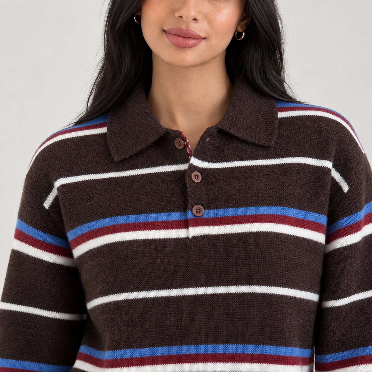 Pelara Striped Polo Sweater — Brown Striped (apparel detail)