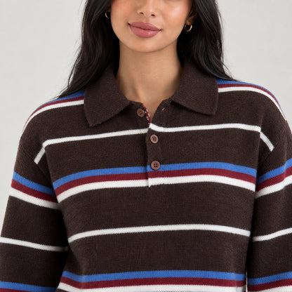 Pelara Striped Polo Sweater — Brown Striped (apparel detail)