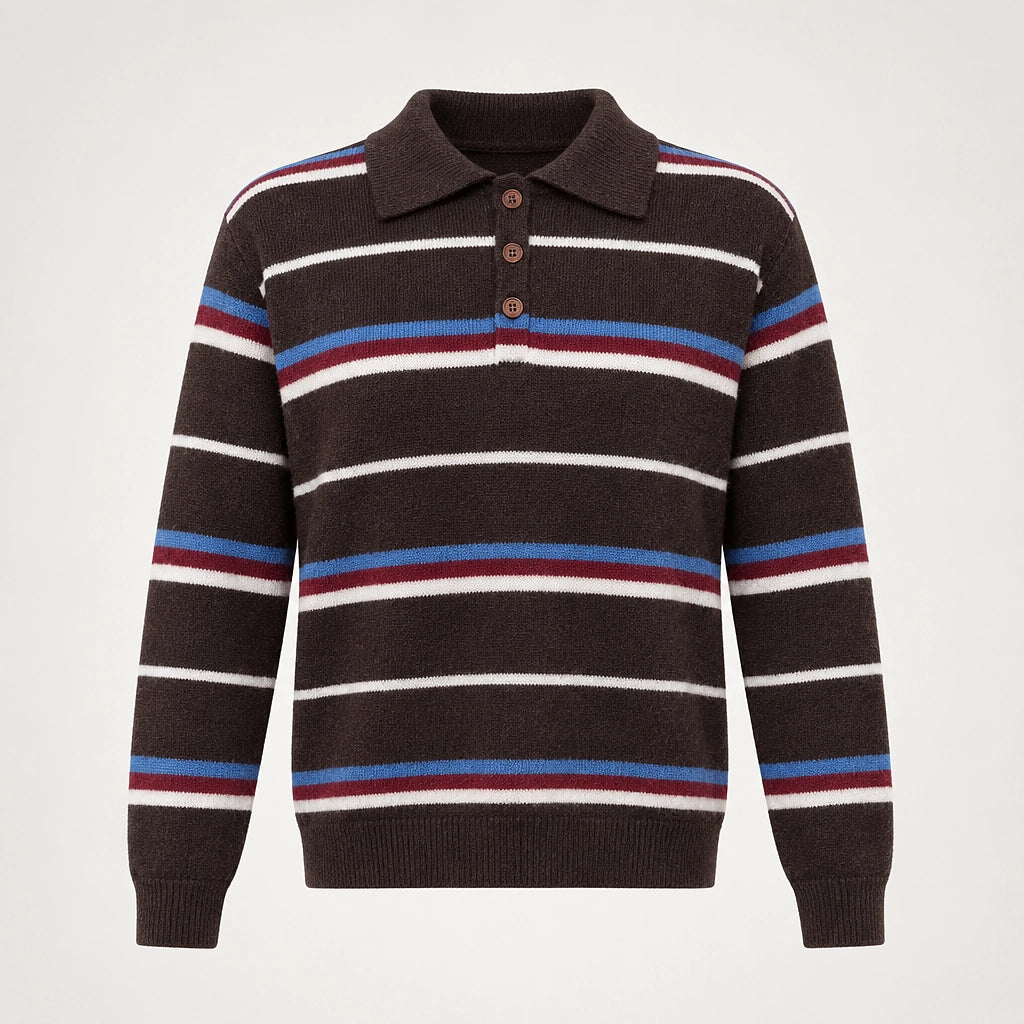 Pelara Striped Polo Sweater — Brown Striped (apparel solo)