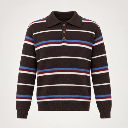 Pelara Striped Polo Sweater — Brown Striped (apparel solo)