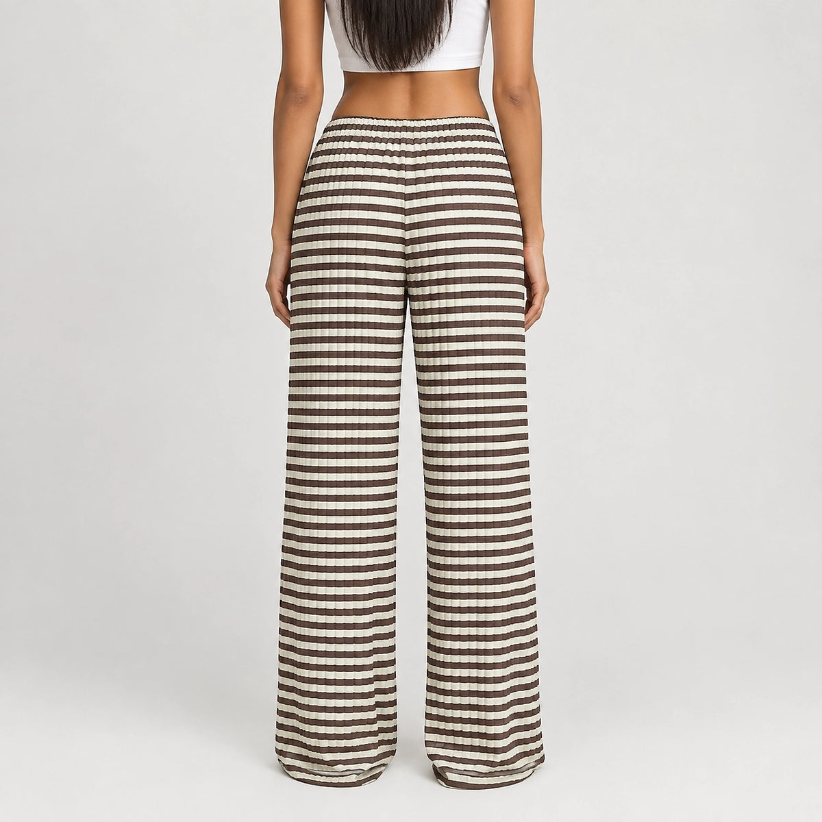 Delwyn Ribbed Drawstring Pants — Brown White Stripe (apparel back)