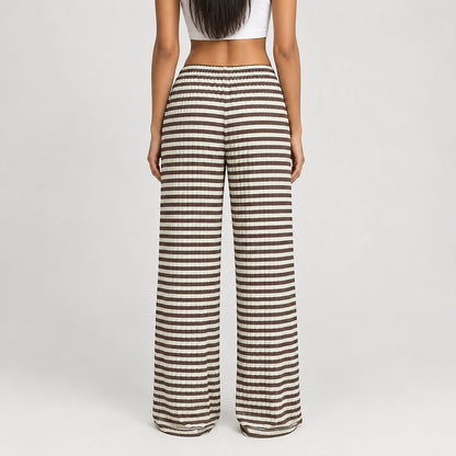 Delwyn Ribbed Drawstring Pants — Brown White Stripe (apparel back)