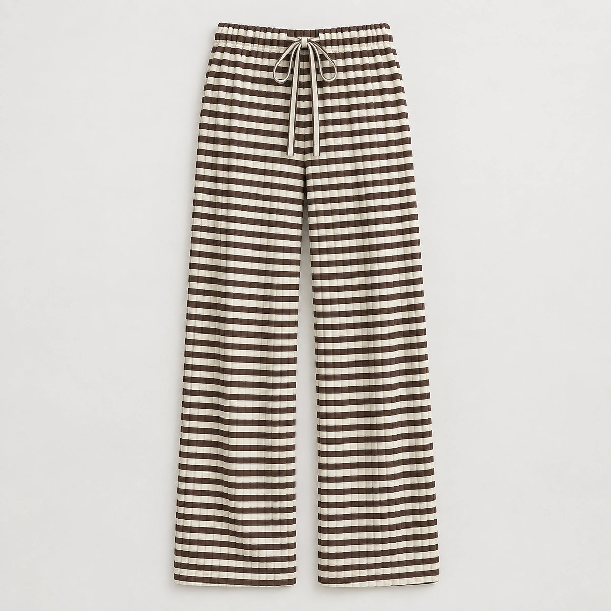 Delwyn Ribbed Drawstring Pants — Brown White Stripe (apparel solo)