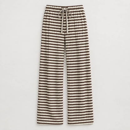 Delwyn Ribbed Drawstring Pants — Brown White Stripe (apparel solo)