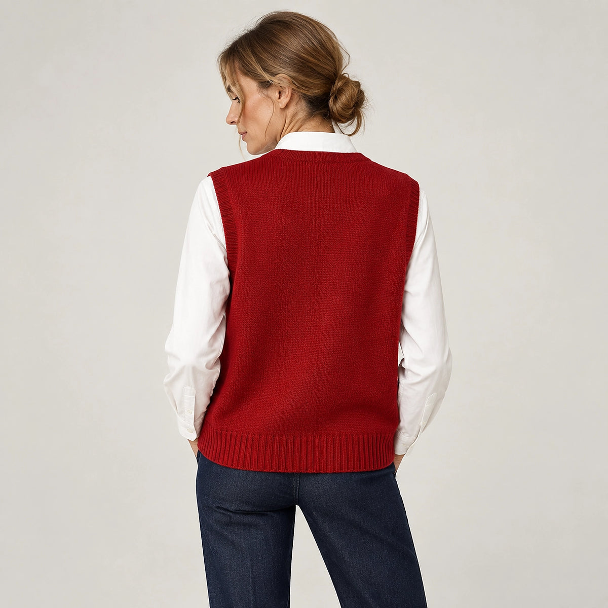 Harlo Wool Sweater Vest — Burgundy (apparel back)