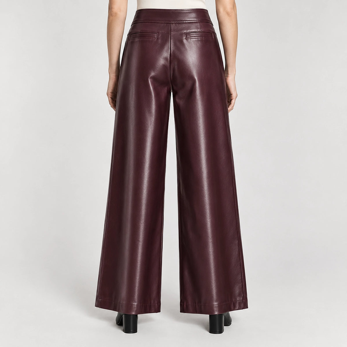 Helyos Leather Wide Leg Pants — Burgundy (apparel back)