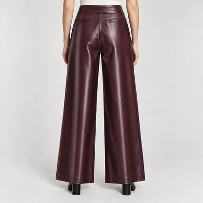 Helyos Leather Wide Leg Pants — Burgundy (apparel back)