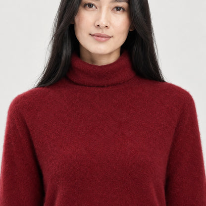 Delwyn Cashmere Turtleneck Sweater — Burgundy (apparel detail)