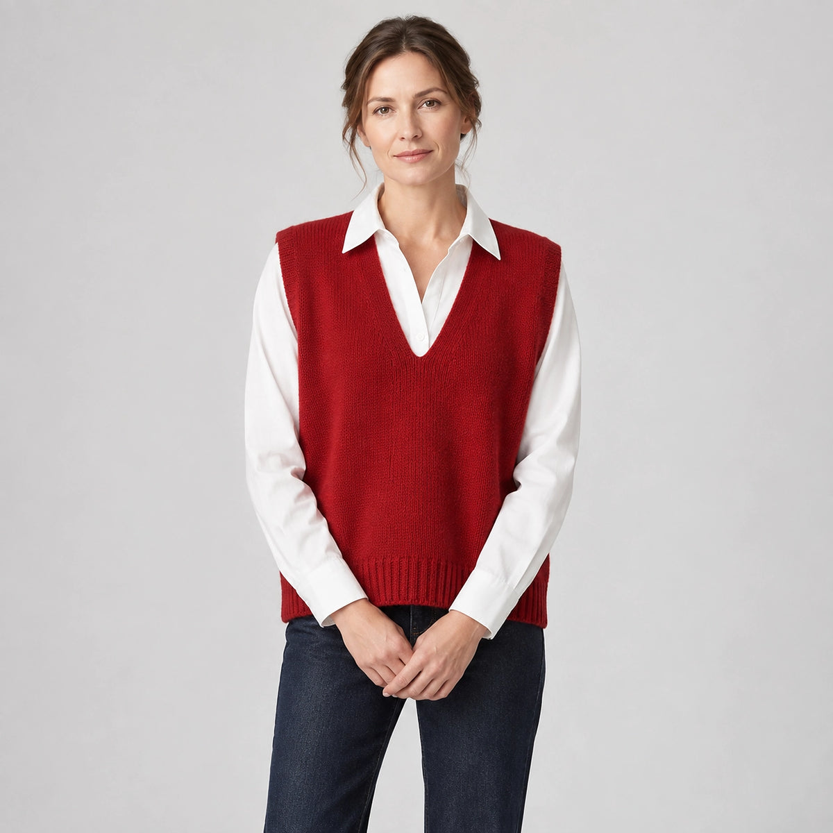 Harlo Wool Sweater Vest — Burgundy (apparel front)