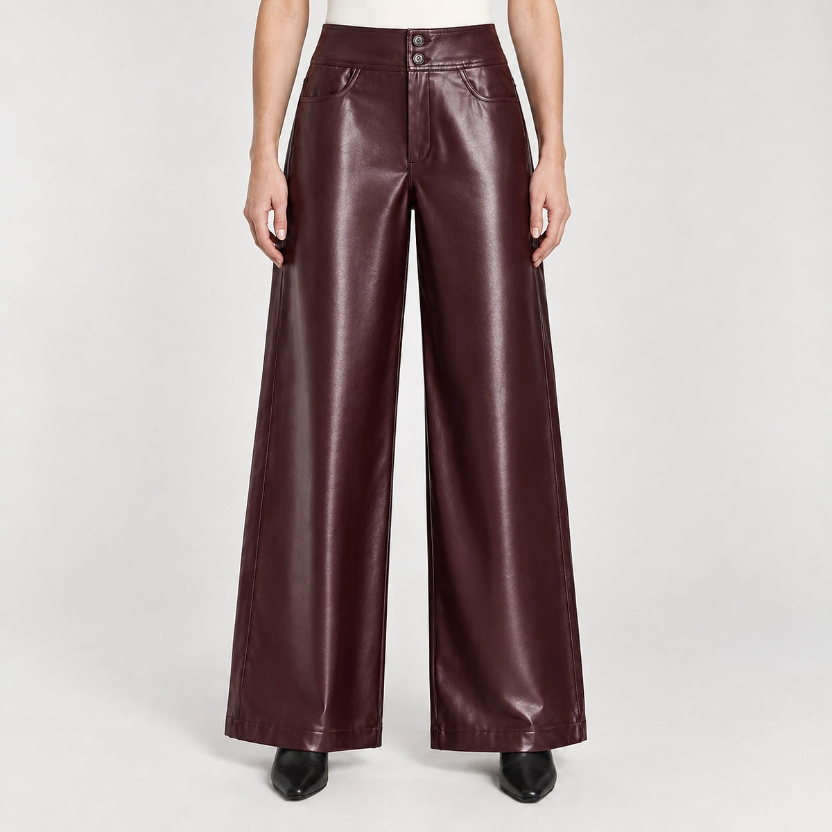 Helyos Leather Wide Leg Pants — Burgundy (apparel front)