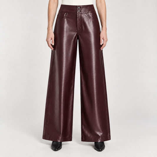 Helyos Leather Wide Leg Pants — Burgundy (apparel front)