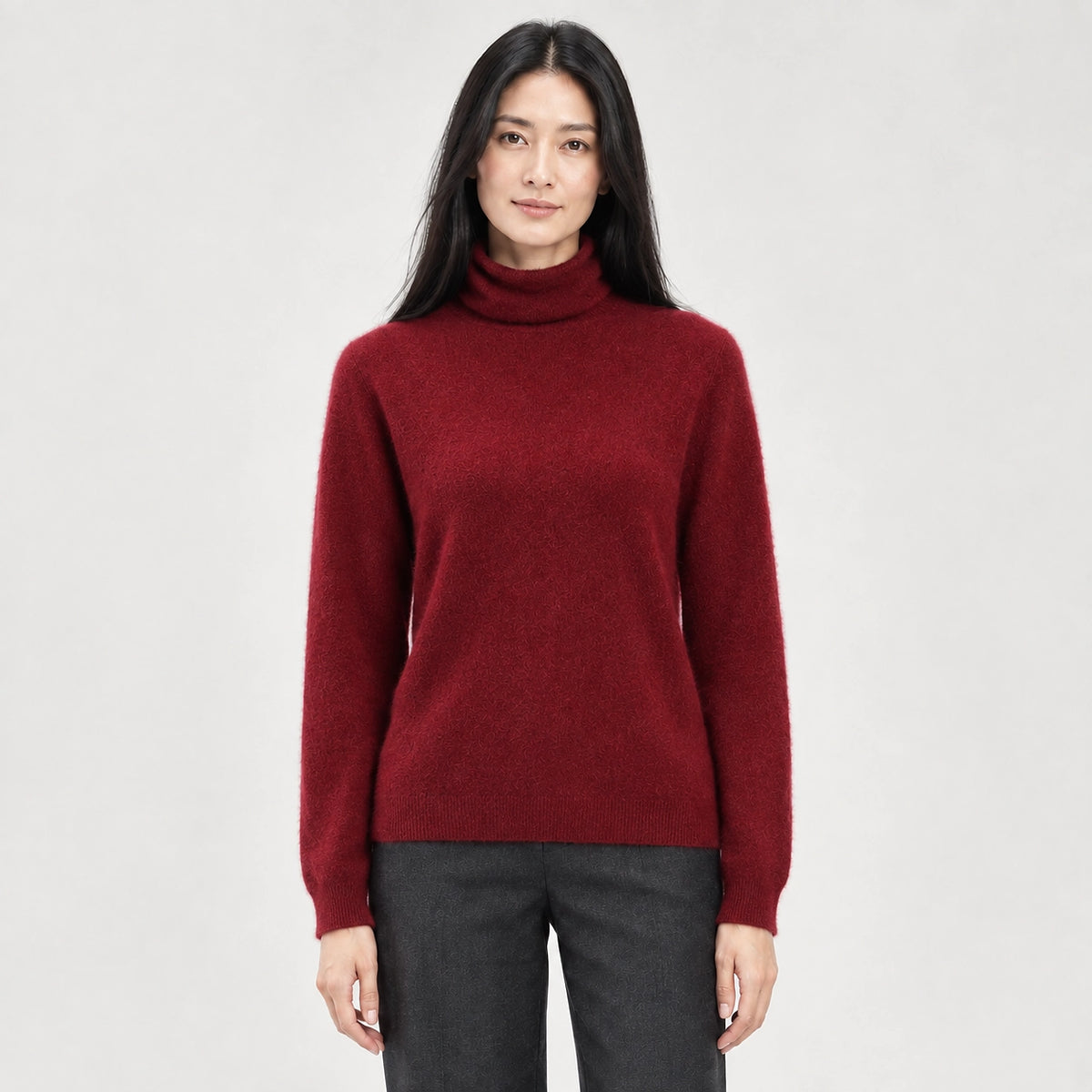 Delwyn Cashmere Turtleneck Sweater — Burgundy (apparel front)