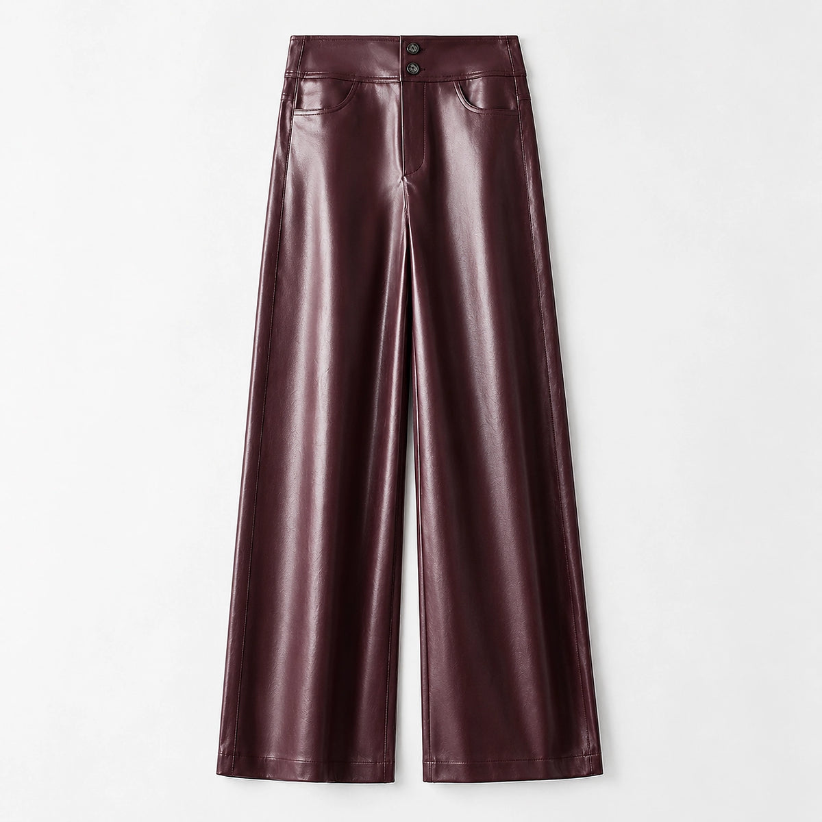 Helyos Leather Wide Leg Pants — Burgundy (apparel solo)