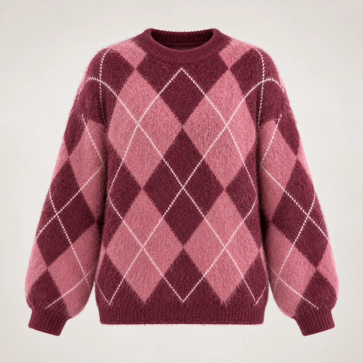Halwyn Argyle Knit Sweater — Burgundy Argyle (apparel solo)