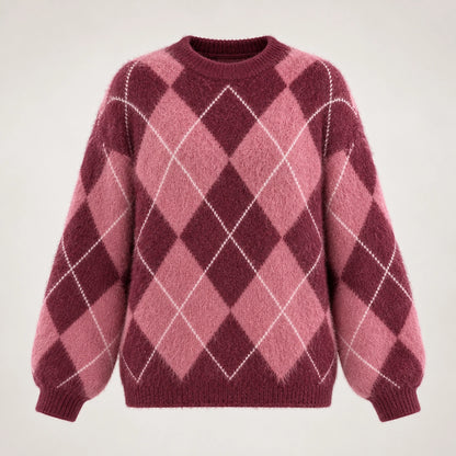 Halwyn Argyle Knit Sweater — Burgundy Argyle (apparel solo)