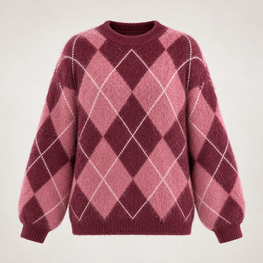 Halwyn Argyle Knit Sweater — Burgundy Argyle (apparel solo)
