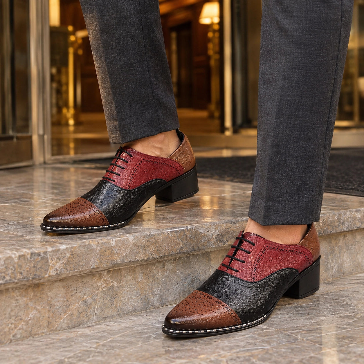 Halcourt Leather Oxford Dress Shoes — Burgundy Black Brown (footwear environment 1)