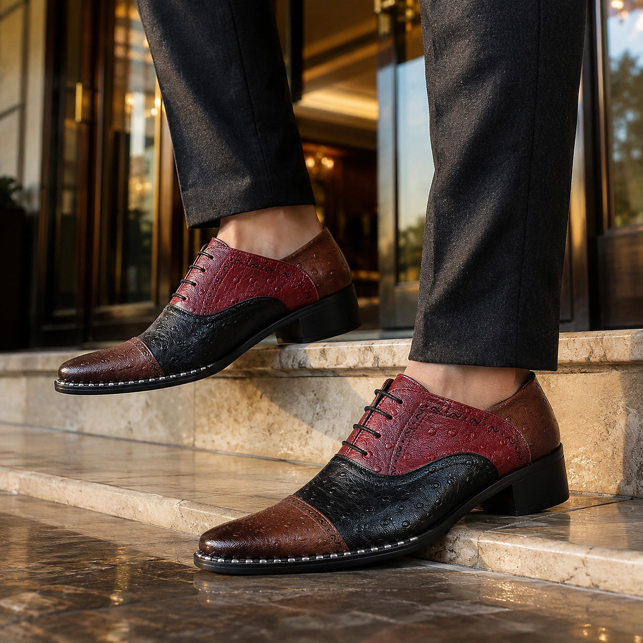 Halcourt Leather Oxford Dress Shoes — Burgundy Black Brown (footwear environment 2)