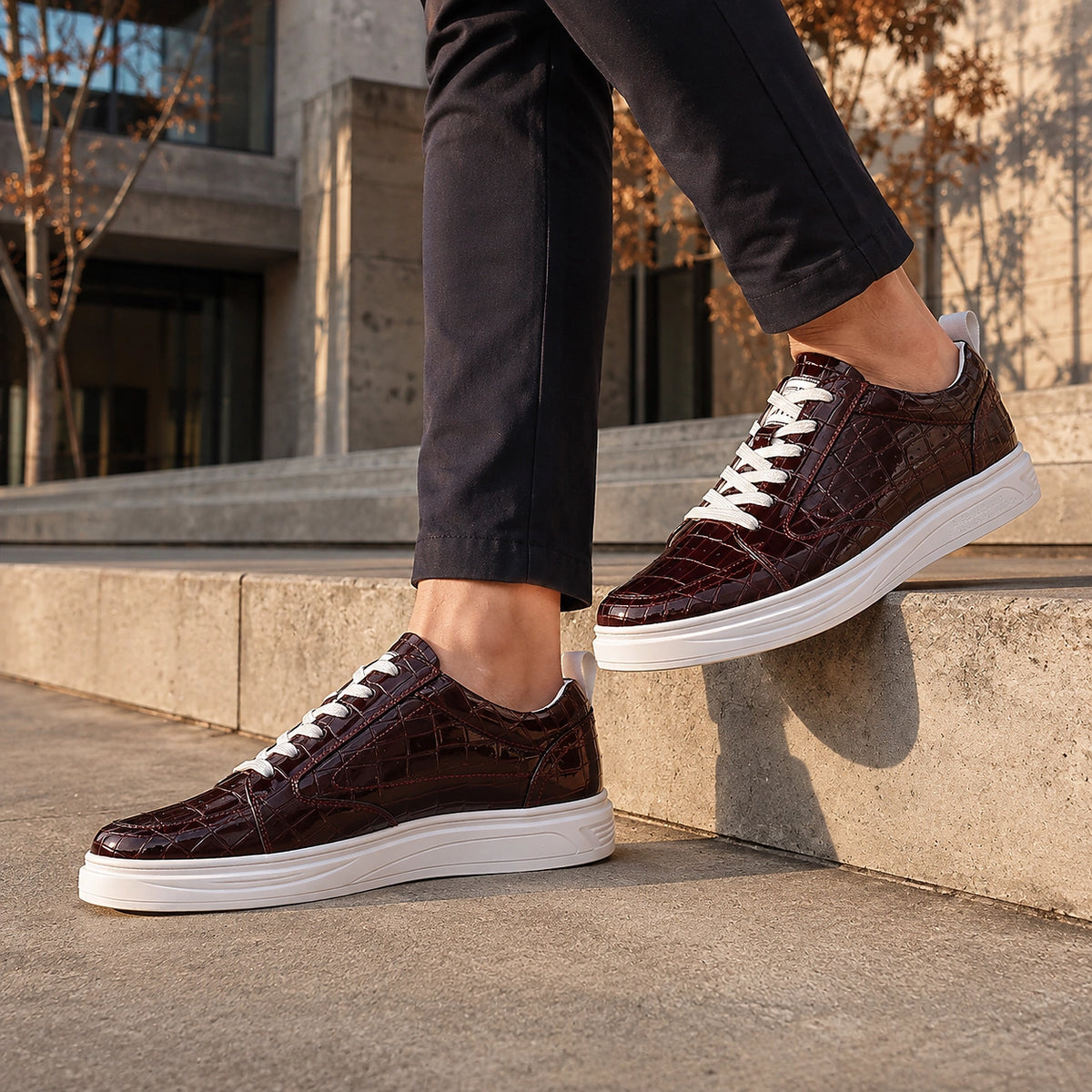 Dalvero Leather Croc-Embossed Sneakers — Burgundy (footwear environment 1)
