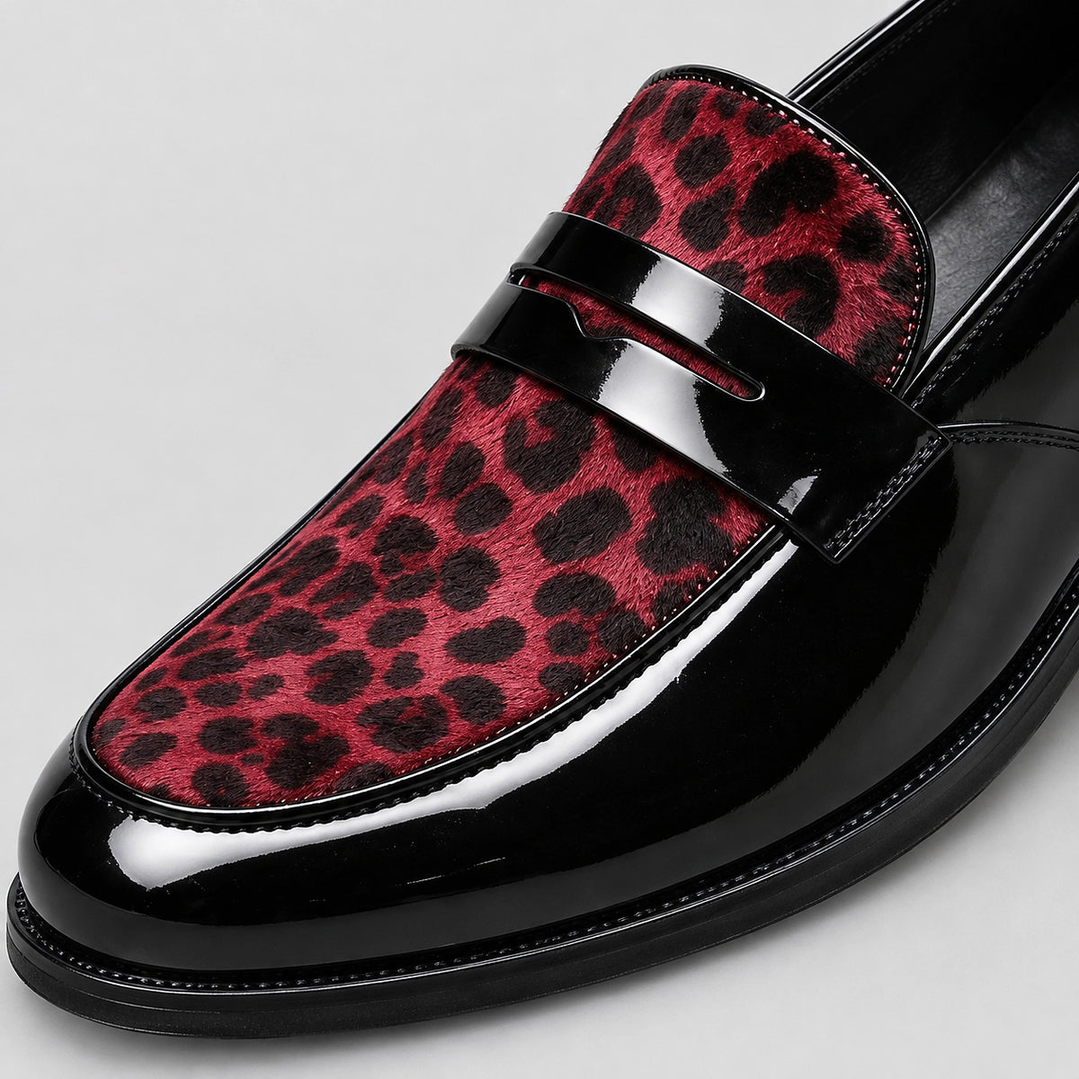 Halvorn Leopard Print Penny Loafers — Burgundy Leopard (mens shoe zoom)