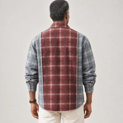 Halcott Cotton Patchwork Shirt — Burgundy Plaid (apparel back)