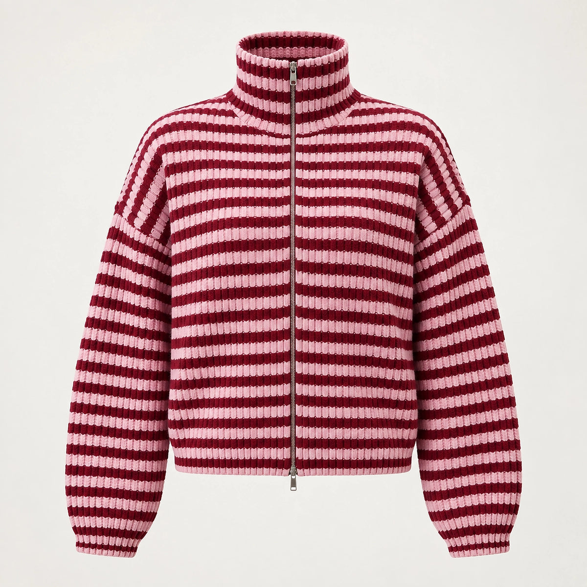 Breval Ribbed Zip Sweater — Burgundy & White Stripe (apparel solo)