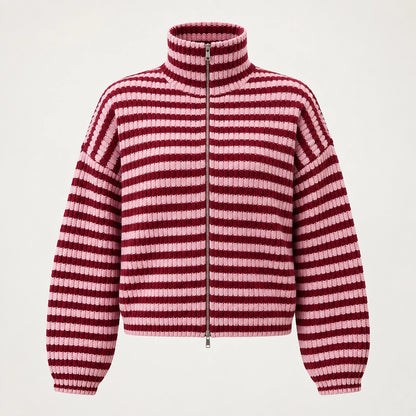Breval Ribbed Zip Sweater — Burgundy & White Stripe (apparel solo)