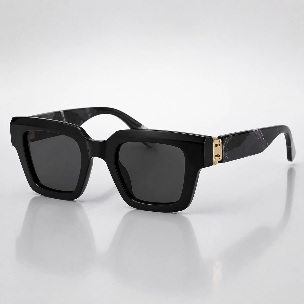 Darven Maleo Sunglasses — C1 Black Frame Wood Grain Legs Gray Piece (sunglasses hero)