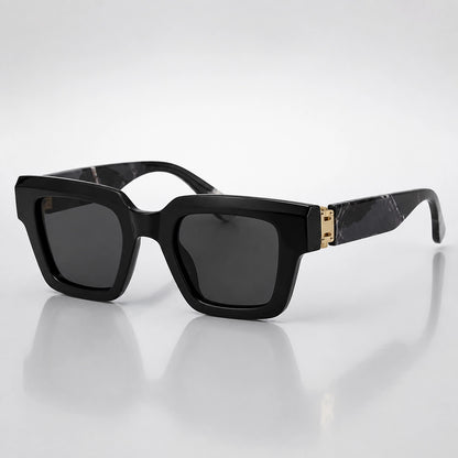 Darven Maleo Sunglasses — C1 Black Frame Wood Grain Legs Gray Piece (sunglasses hero)