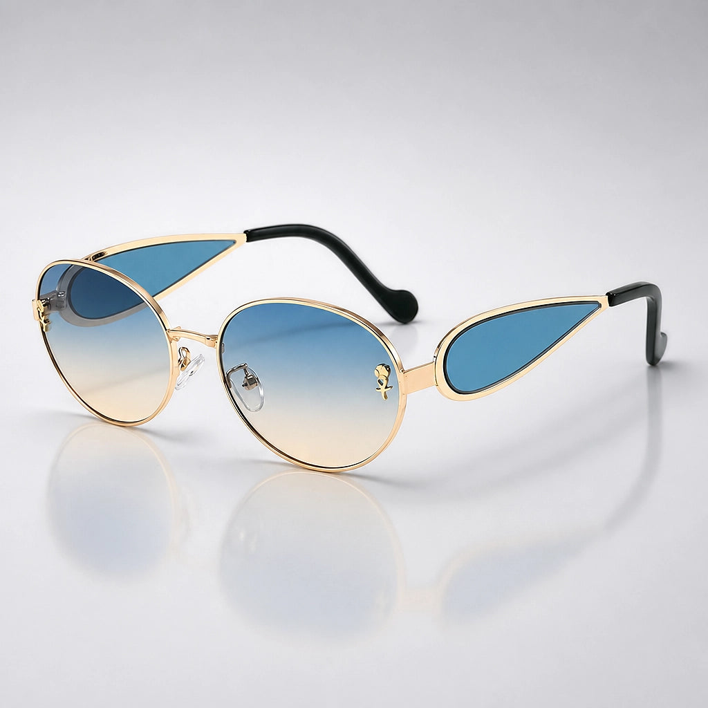 Delara Solano Sunglasses — C4 Gold Frame Blue And Yellow Film (sunglasses hero)