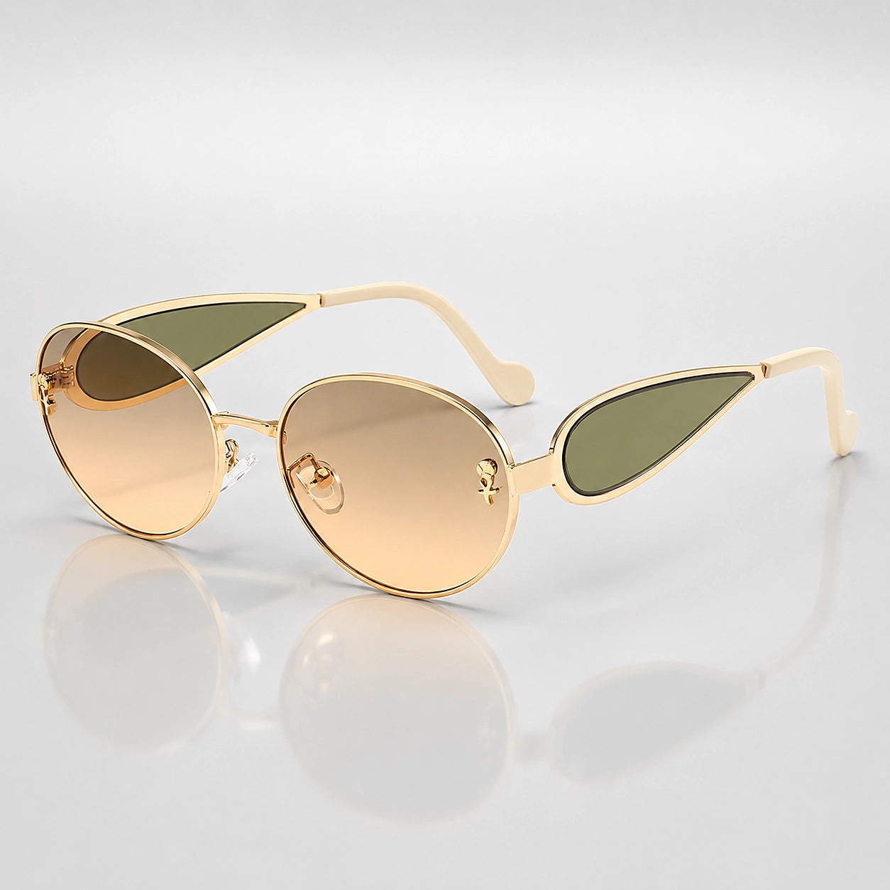 Delara Solano Sunglasses — C5 Gold Frame Green And Yellow Tablets (sunglasses hero)
