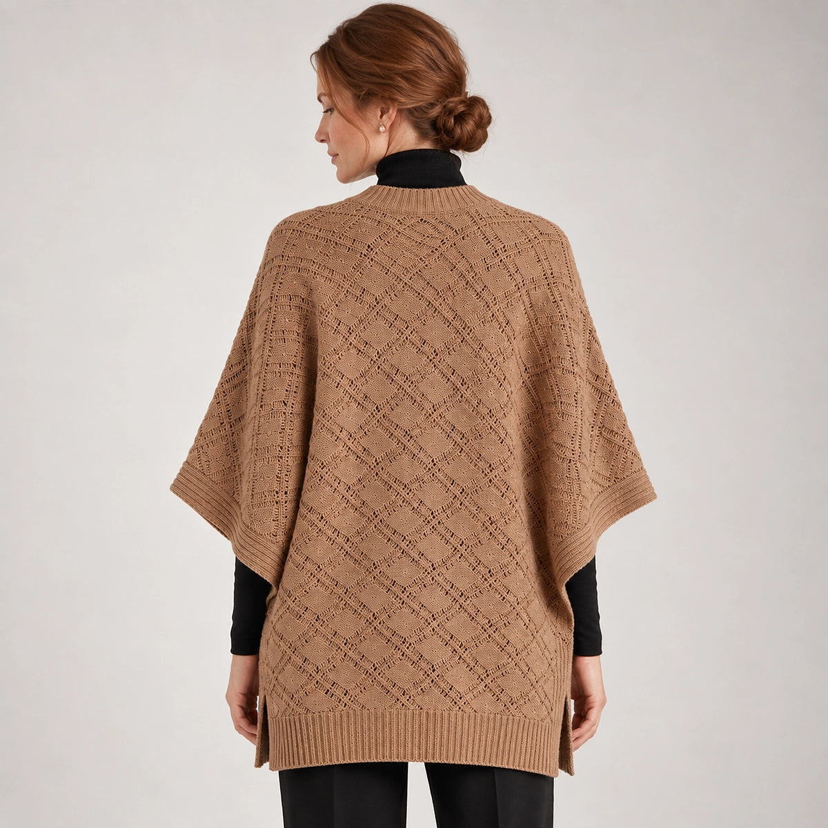 Dalvey Wool Knit Poncho — Camel (apparel back)